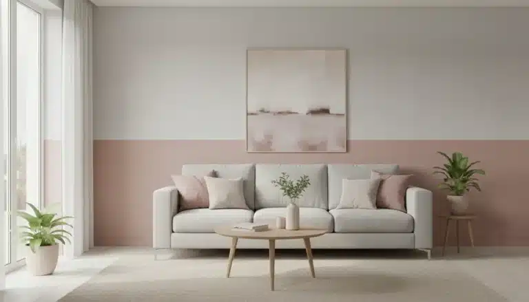 peinture rose poudré et gris salon
