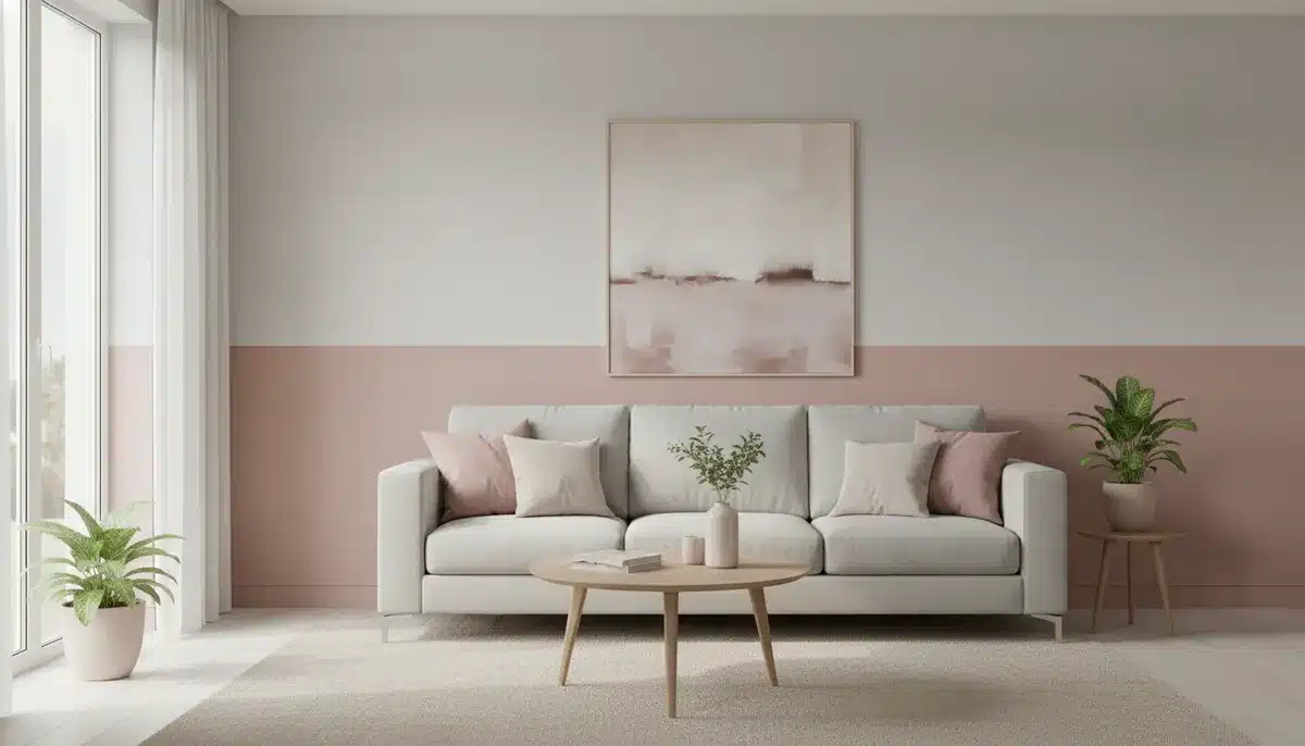 peinture rose poudré et gris salon