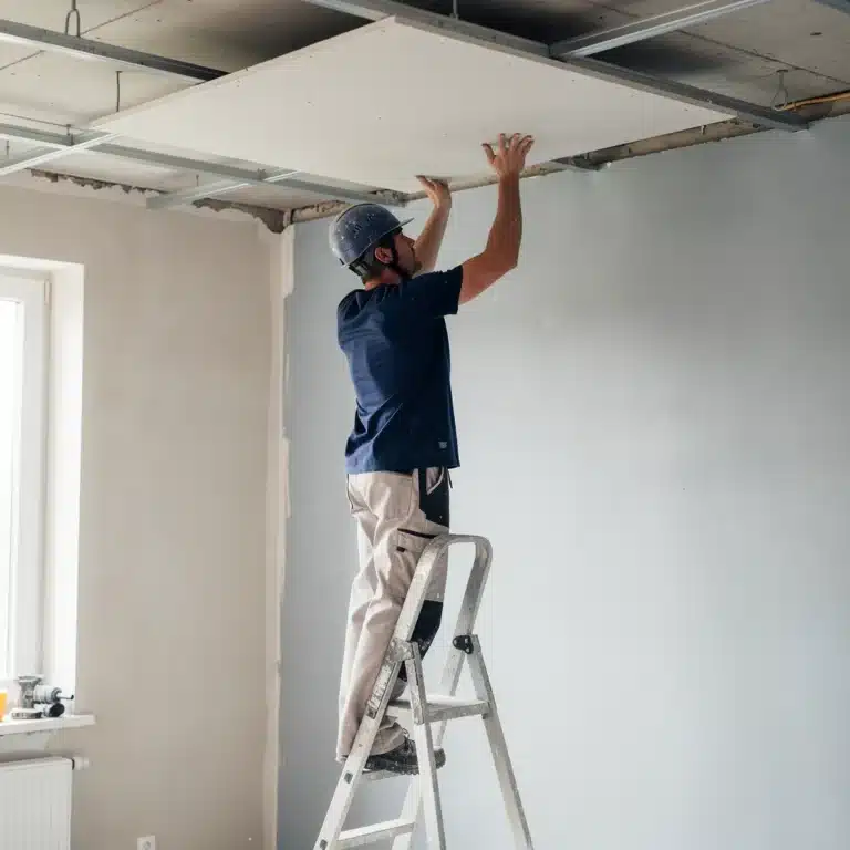 pose de plaque de platre au plafond