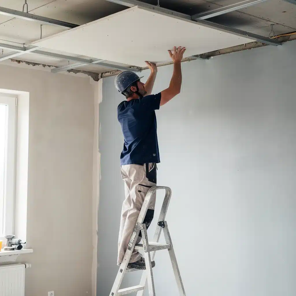 pose de plaque de platre au plafond